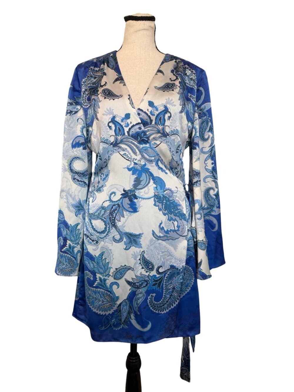 Gianni Bini Blue and White Paisley Wrap Dress